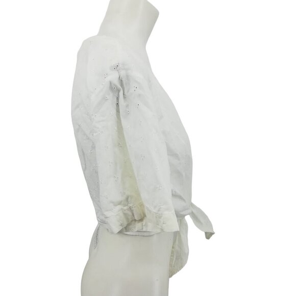 Vintage Stefano Cropped Eyelet Lace Tie Front Short Sleeve Blouse Size M Top 90s - Picture 6 of 11